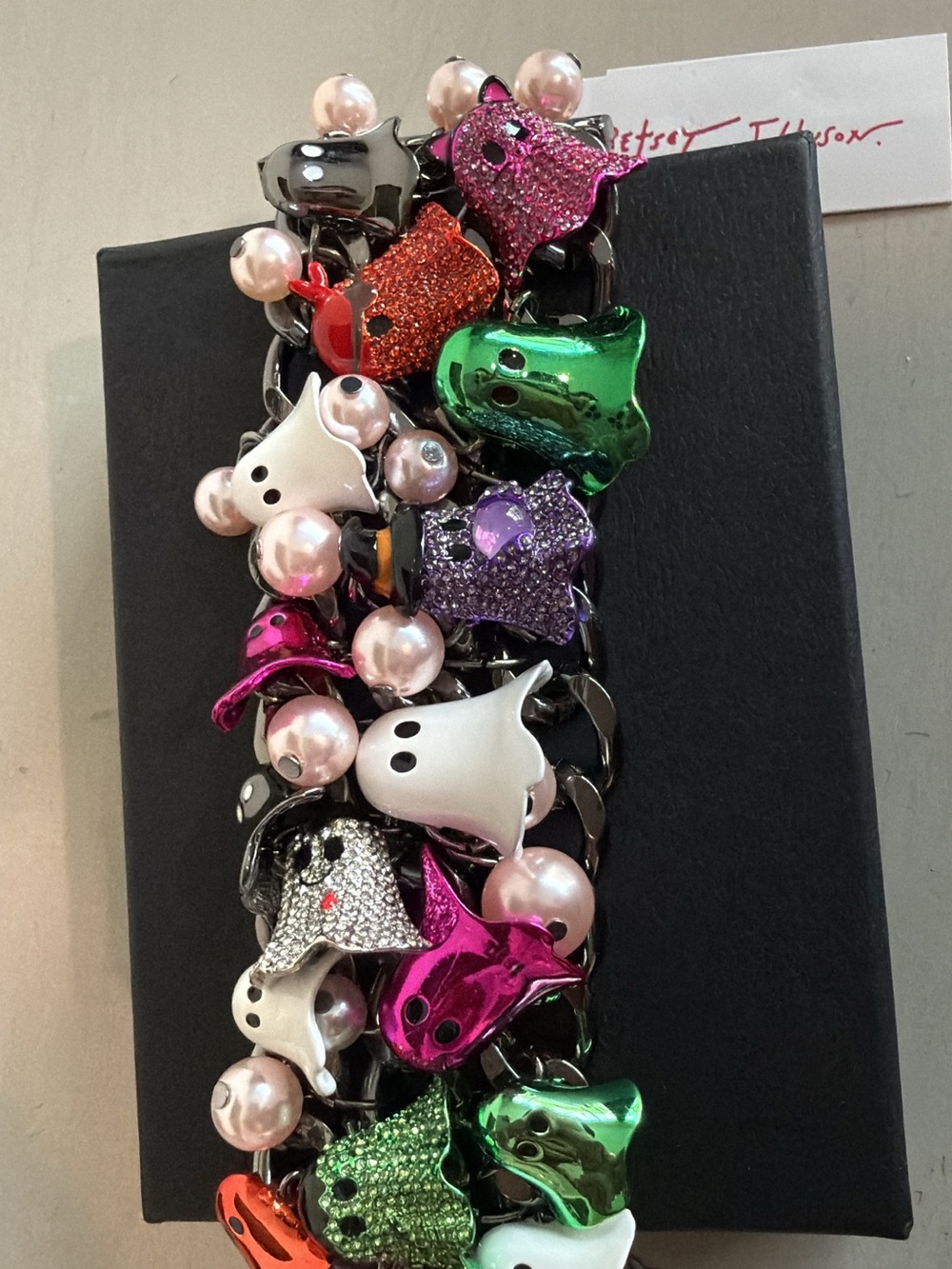 Betsey Johnson Multi-Color Ghost & Pink Pearl Charm Bracelet
